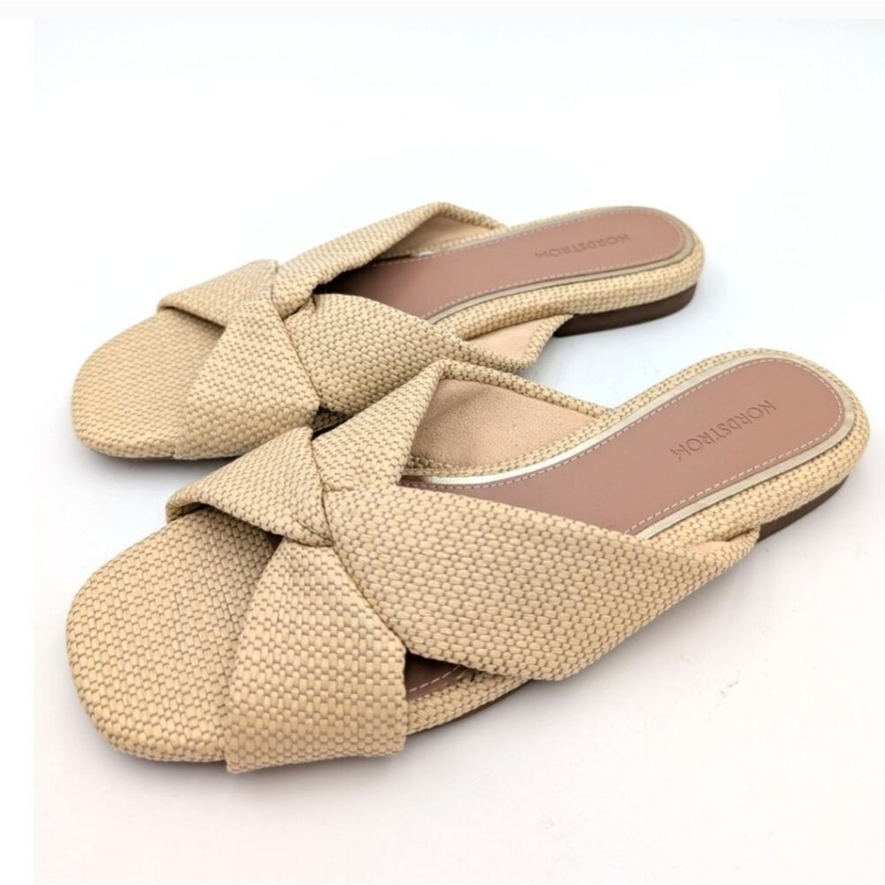 Nordstrom Cerise Faux Leather Weave Slide Sandal Beige NEW‎